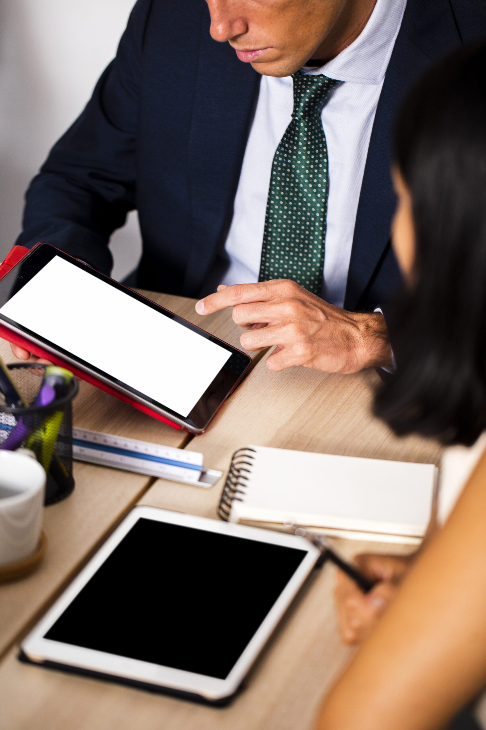 high angle business meeting mock up